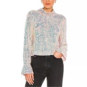 Free People Moonstruck Sequin Mesh top | Lilac Glow | size Large